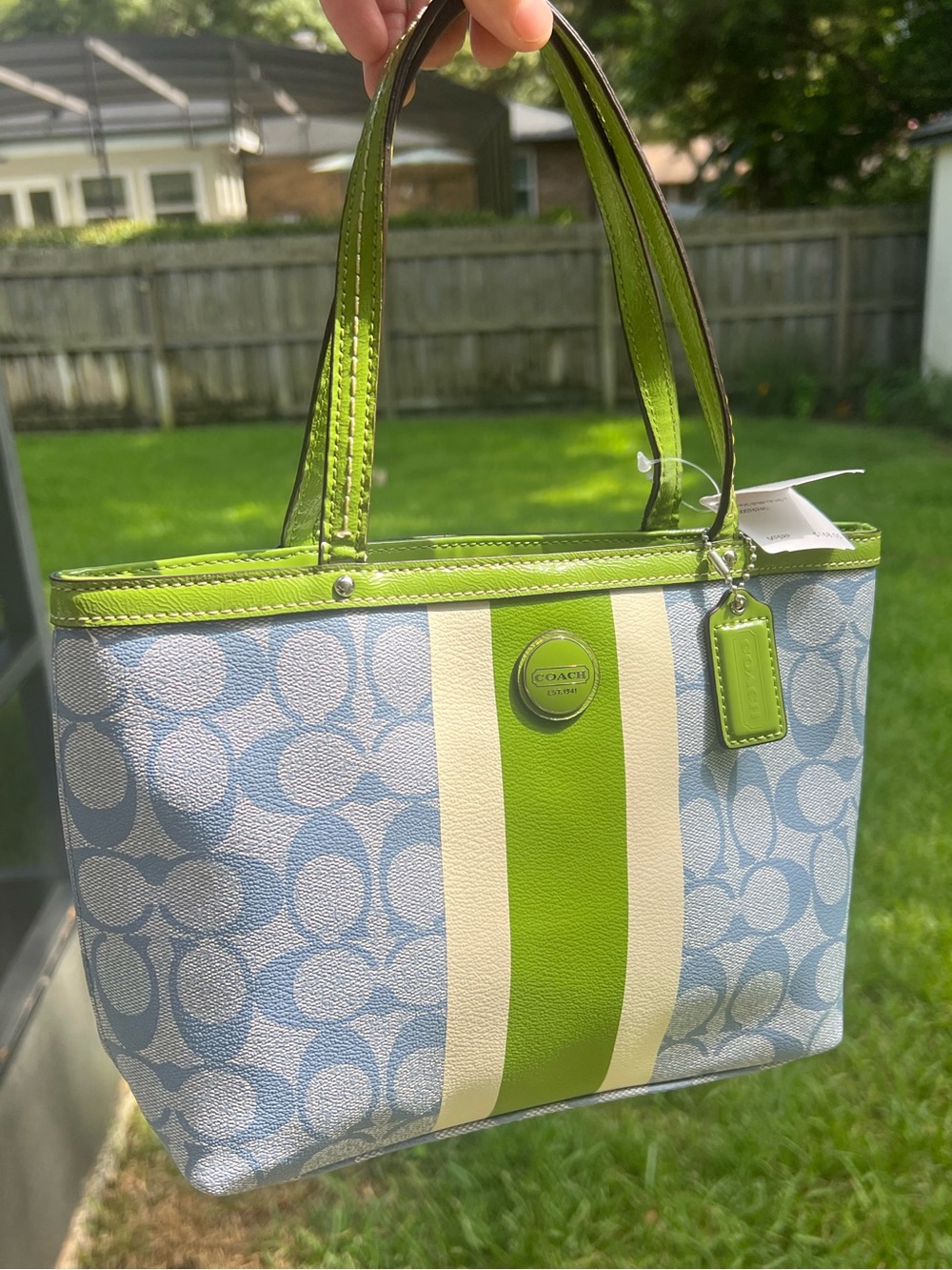 Coach Blue and Green signature logo small tote- brand new with tags